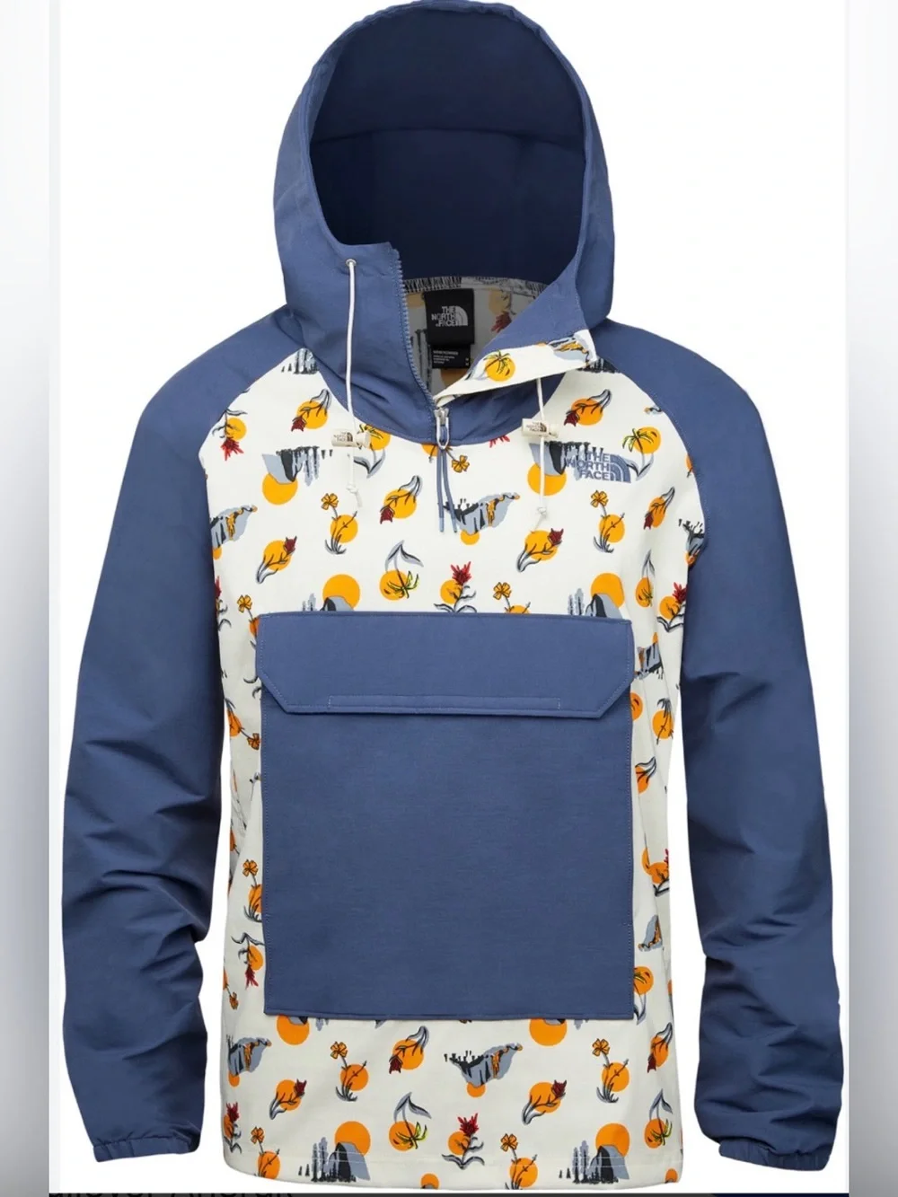 EUC The North Face Blue Floral Hooded Pullover Jacket Size M Outdoor Anorak